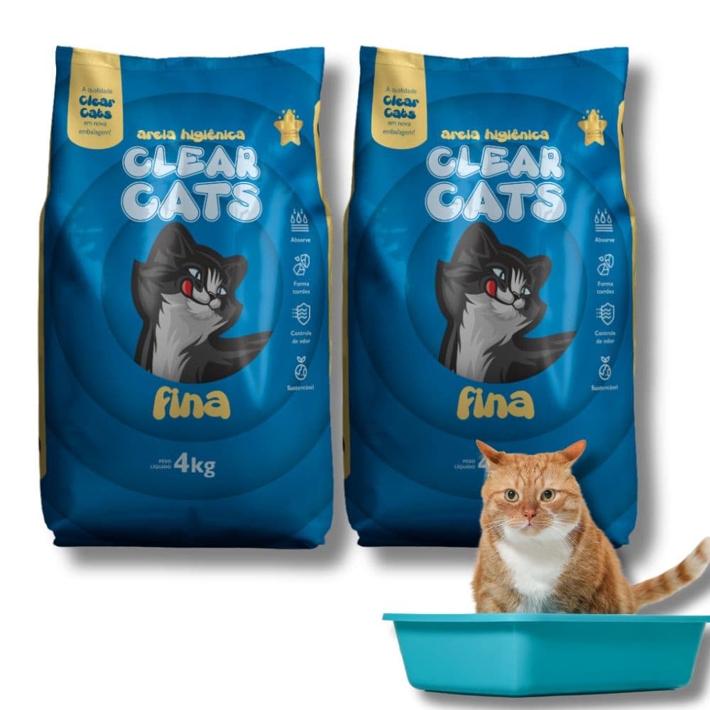Kit Areia Higiênica Fina Para Gatos Clear Cats 8Kg