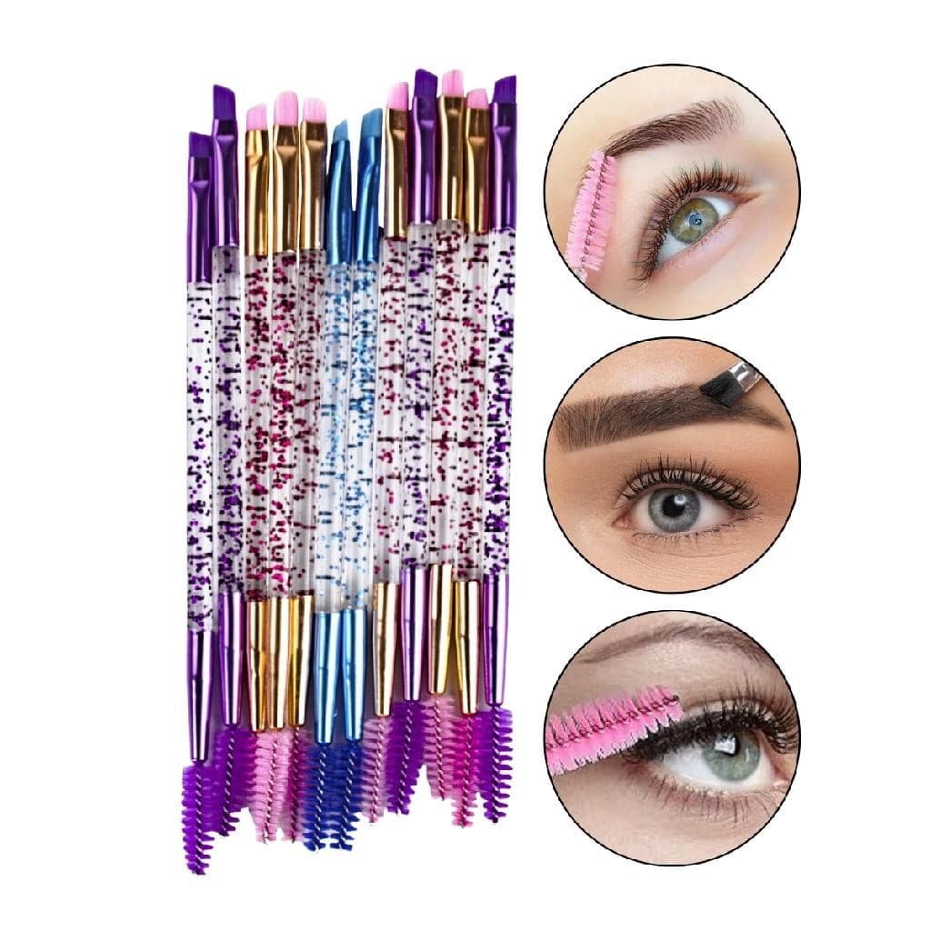 Kit 12 Pincel Duplo Escovinha Chanfrado Sobrancelha Cílios Maquiagem Make Up Delineado