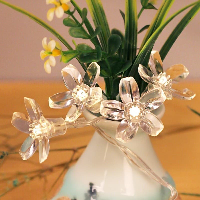Flor De Cerejeira LED Luz Da Corda De Fadas 3/5/10M Alimentado Por Bateria Guirlanda De Flores De Cristal Para O Quarto