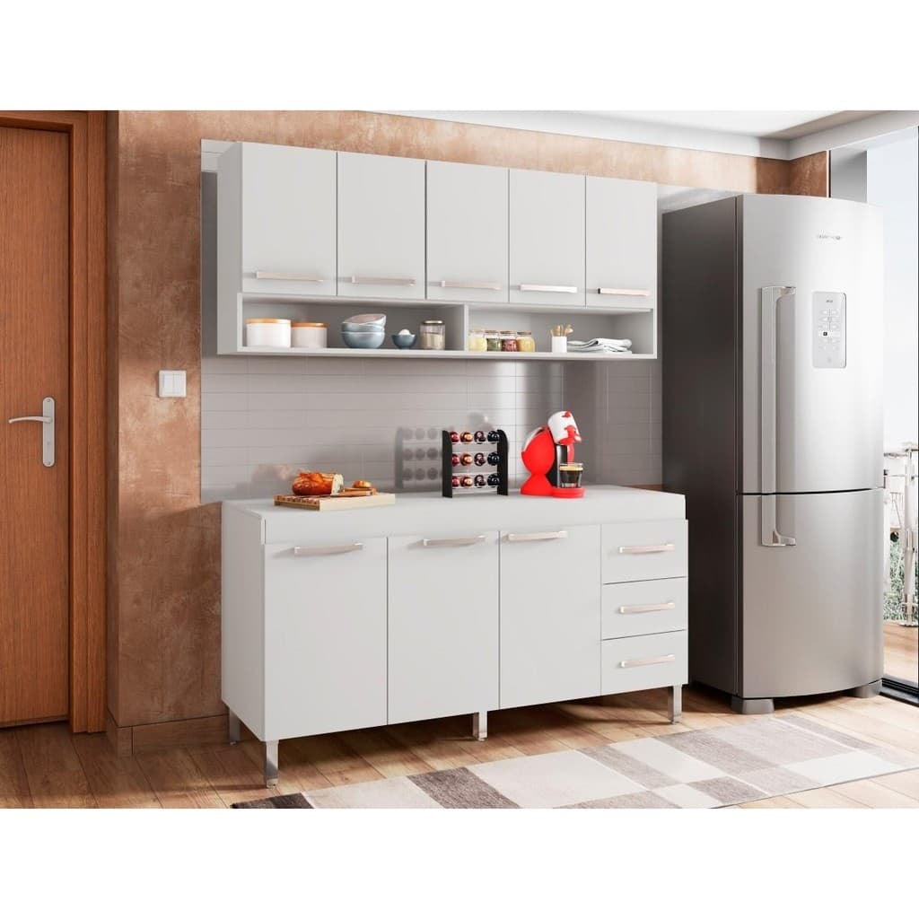 Conjunto De Cozinha Balcão + Armário Aéreo 1,50Cm Branco