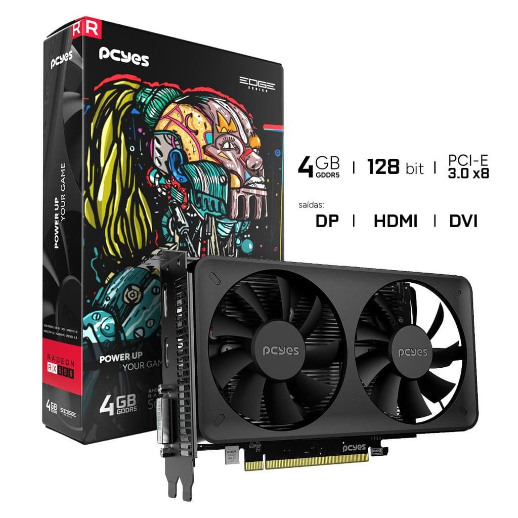 Placa de Vídeo Gpu Rx 550 4gb Gddr5 128 Bits Dual-Fan Projeto Edge Pvex5504gbdf