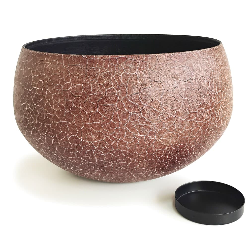Vaso Castiçal Oval Decorativo com Pintura Craquelada em Metal 14x25cm