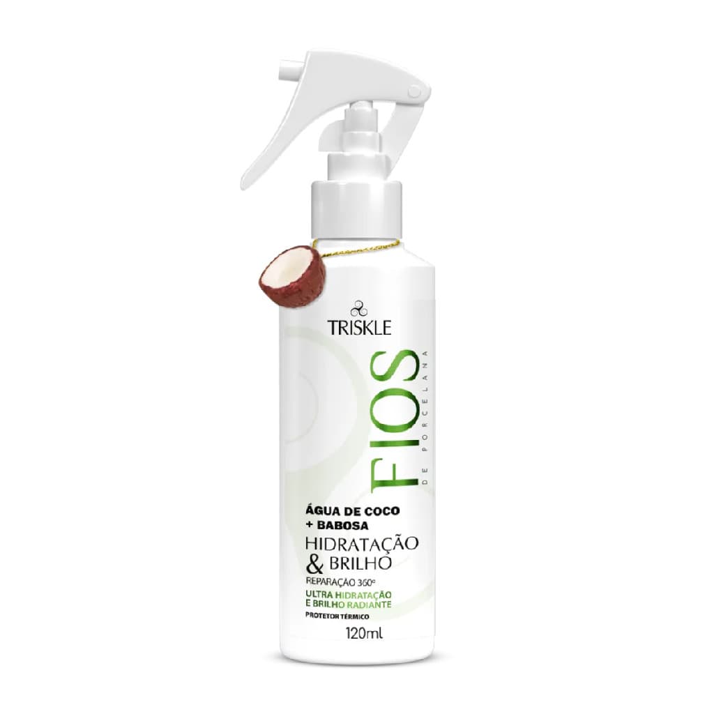 Triskle Fios Porcelana Spray  Finalizador Proteção Térmica Água Coco Hidratação Brilho 120ml