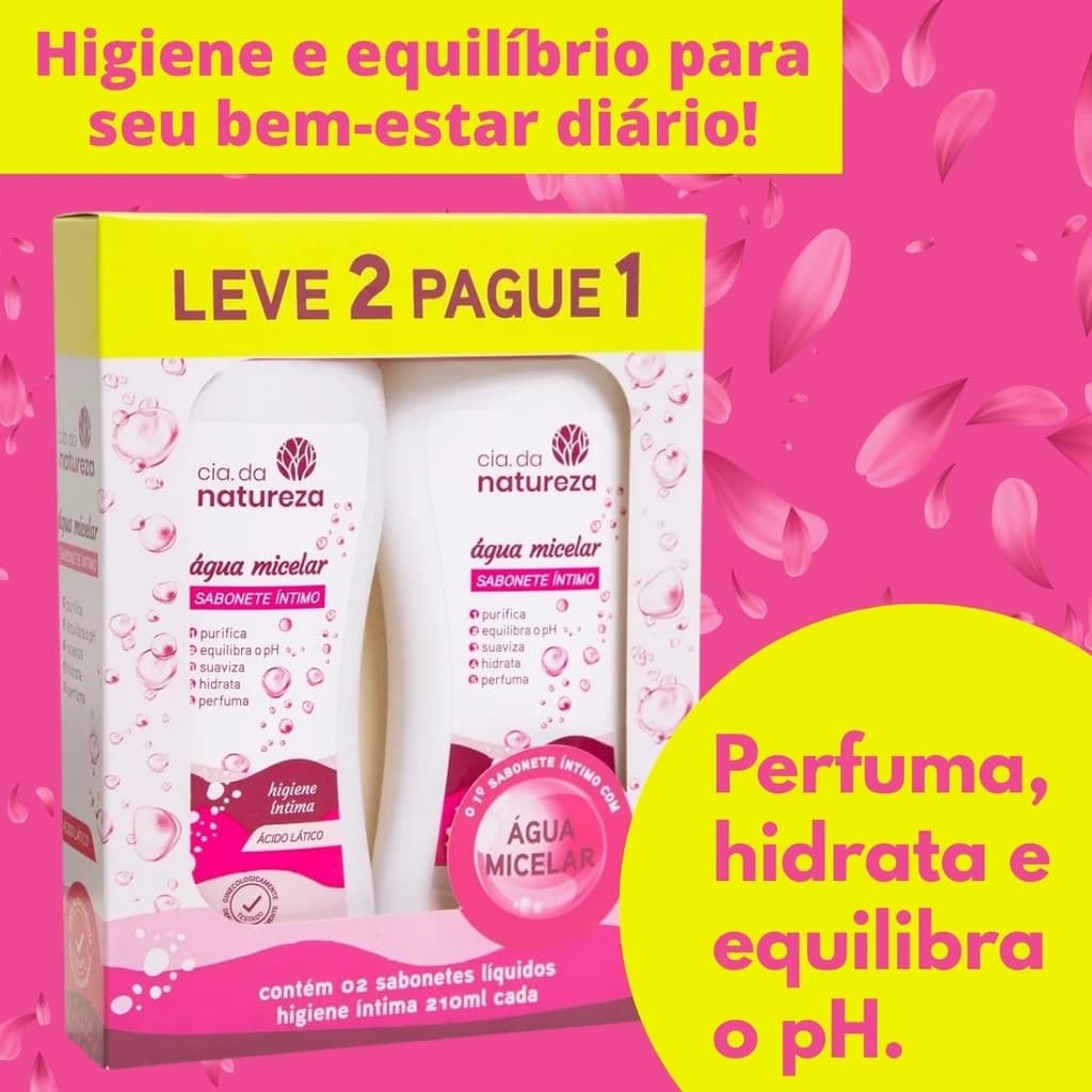 Kit 2 Unidades Sabonete Íntimo Água Micelar Cia Da Natureza 210ml