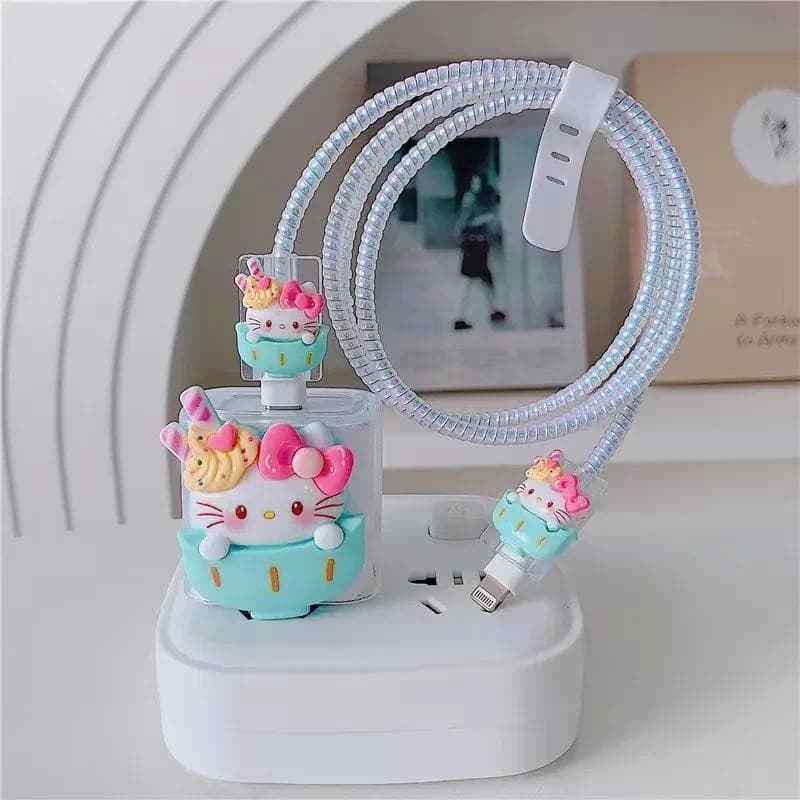 Bonito Dos Desenhos Animados Hello Kitty Sanrio Cabo Caso Carregador Capa Para samsung 25w Envoltório Enrolador Gerente