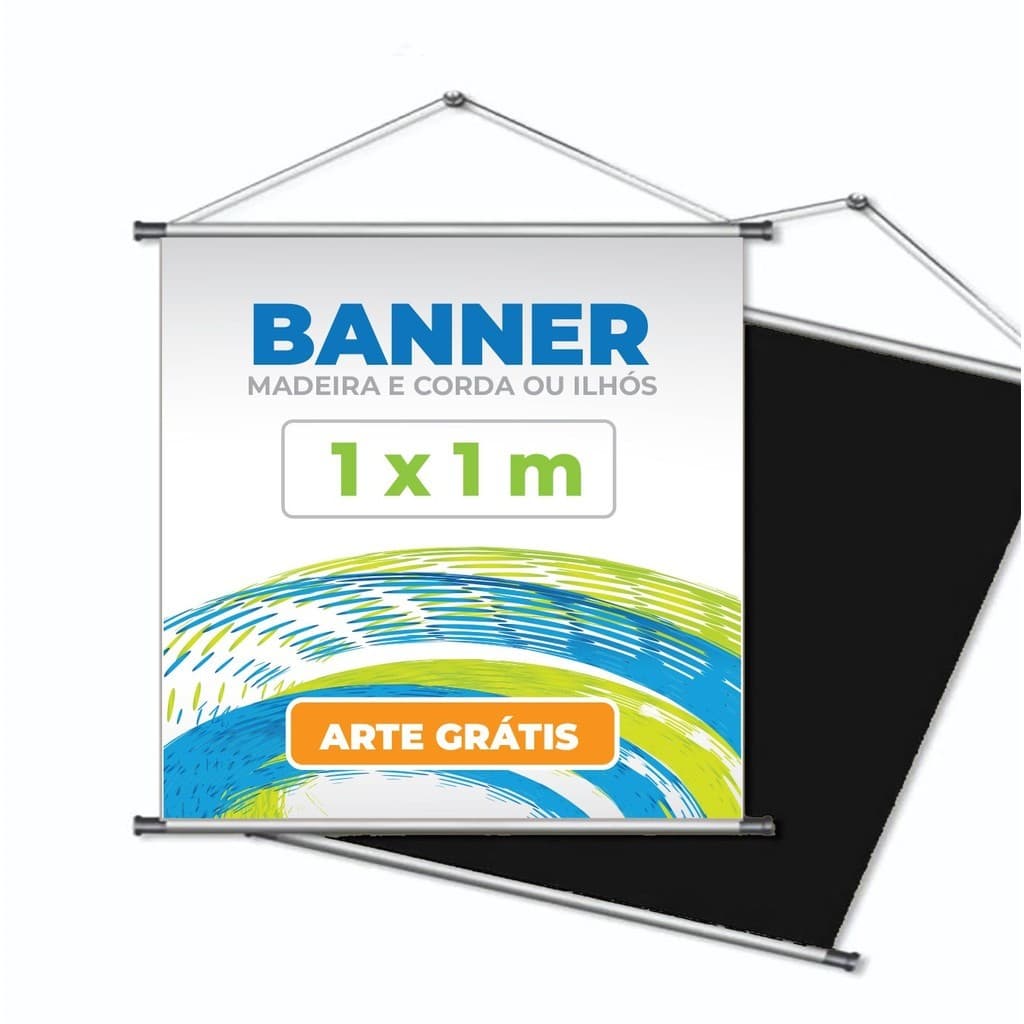 Banner com acabamento em madeira ou ilhós 100x100cm em branco