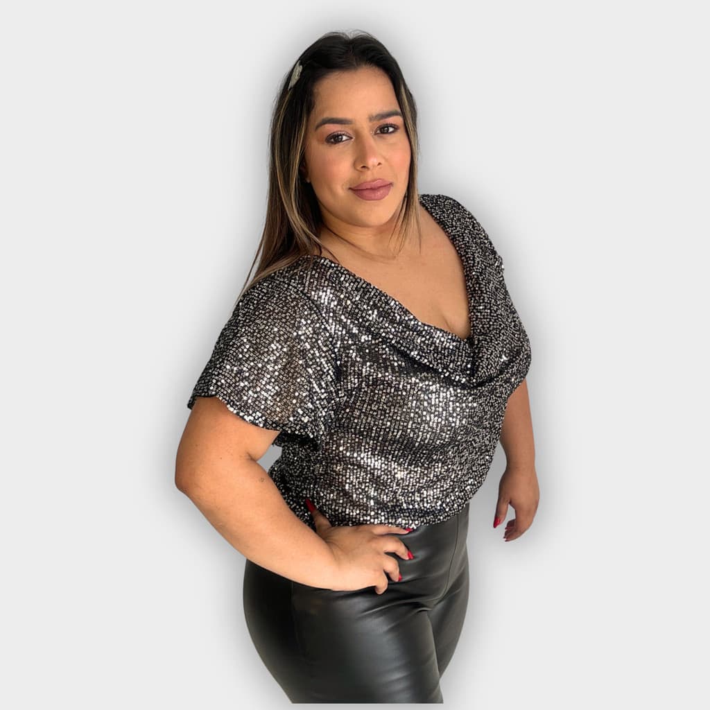 Blusa Feminina Plus Size Festa Baladas Paetê Envio Em 24hs
