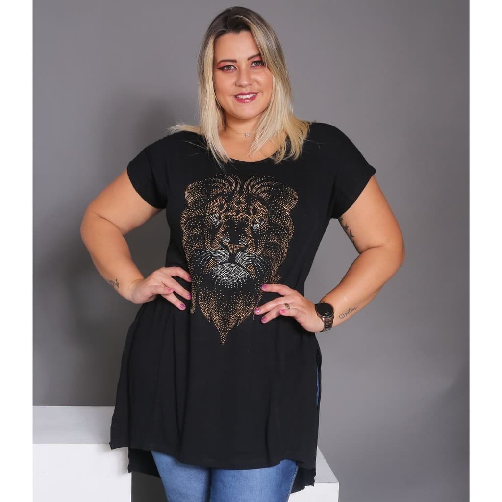 Blusa Maxi Vest de Recortes Leão Strass