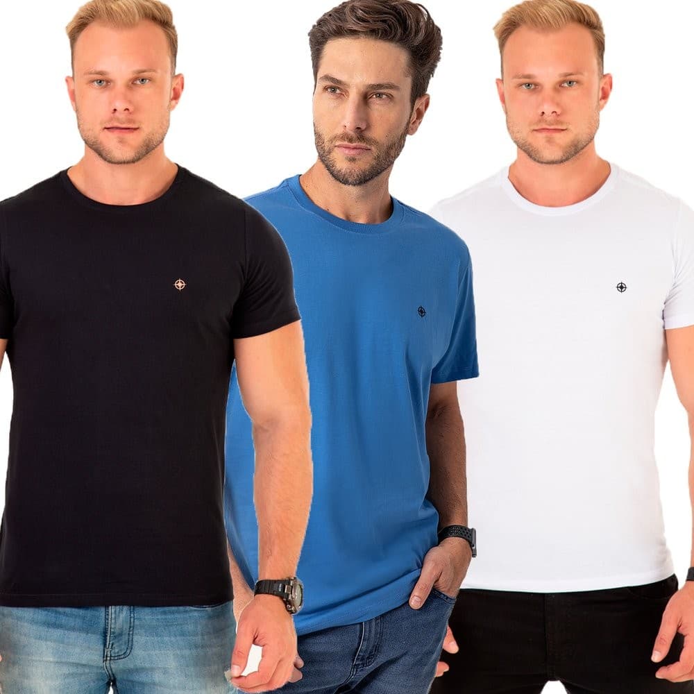 Kit 3 Camisetas Masculina Algodão Premium Básica Sofisticada Costura Reforçada