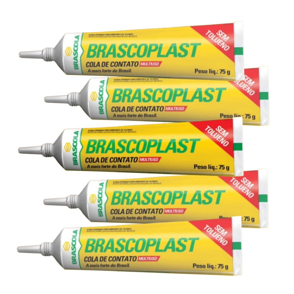 Kit 5 Cola de Contato BRASCOPLAST 75g | Alta Fixação para Sapateiro e Artesanato - BRASCOLA