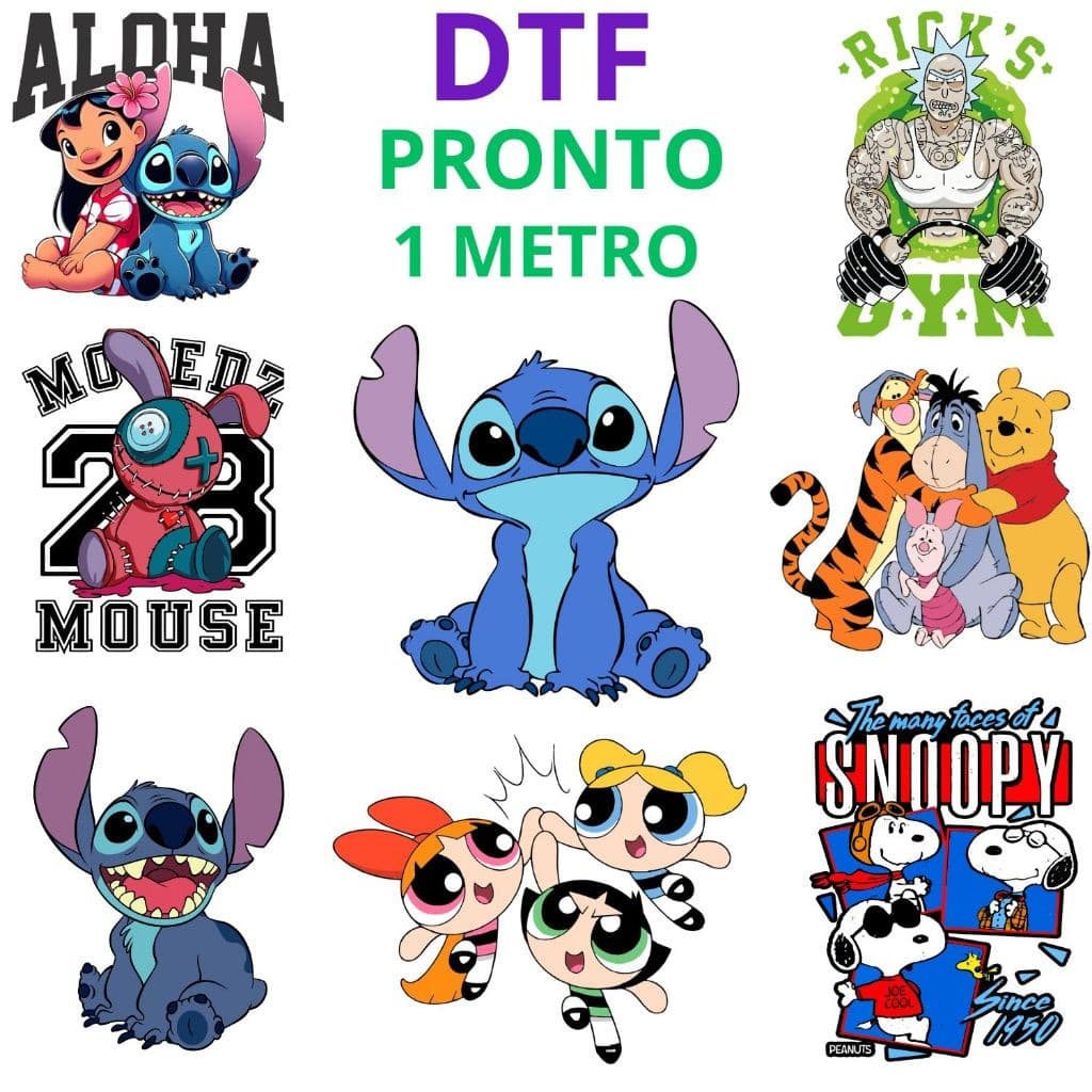 DTF Impressão Pronta Estampa Para Camisetas Desenhos e Personagens Variados Premium Varios Tamanhos 1Metro Envio Rapido