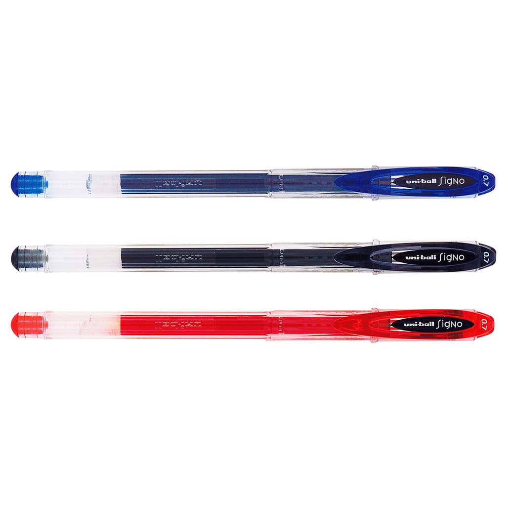 Kit Caneta Gel Uni Signo Neo Azul Preta Vermelha 0.7mm
