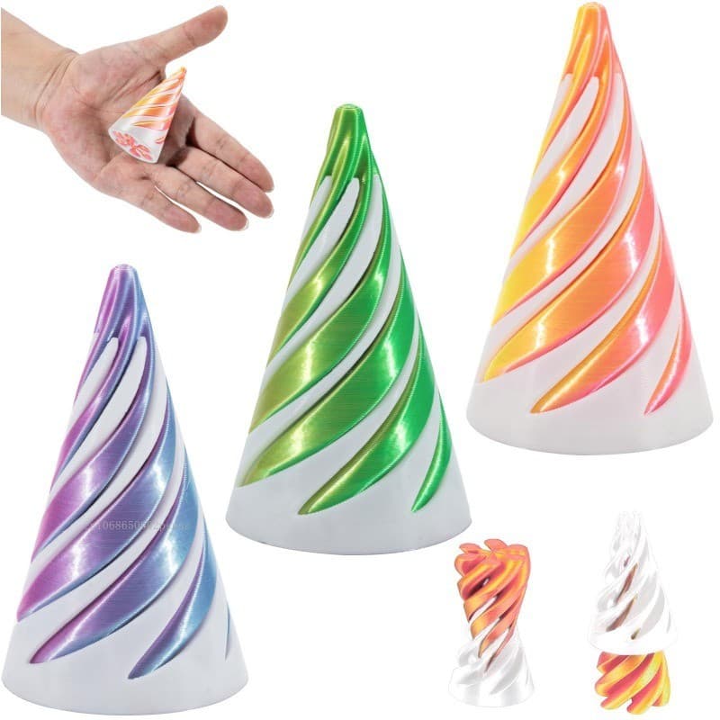 Impressão 3D Descompressão Girando Brinquedo Através Da Pirâmide Espiral Cone Helix Parafuso Passagem Escultura Decoraçã