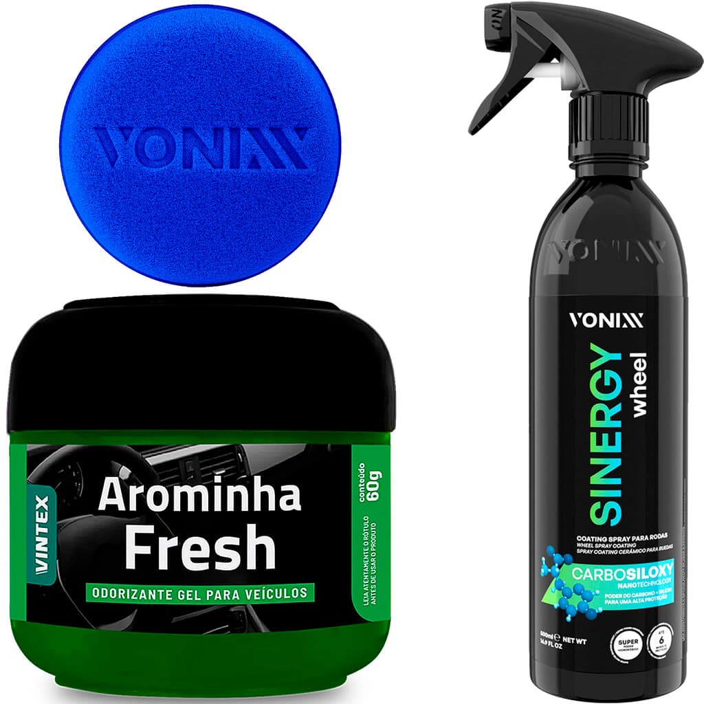 KIT Arominha em Gel Fresh 60g Vonixx Vintex Cheirinho Odorizante + Descontaminante Ferroso Sinergy Wheel 500ml Vonixx