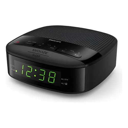 Relógio De Mesa Philips Compacto Alarme E Rádio Fm Bivolt Cor Preto 110V/220V
