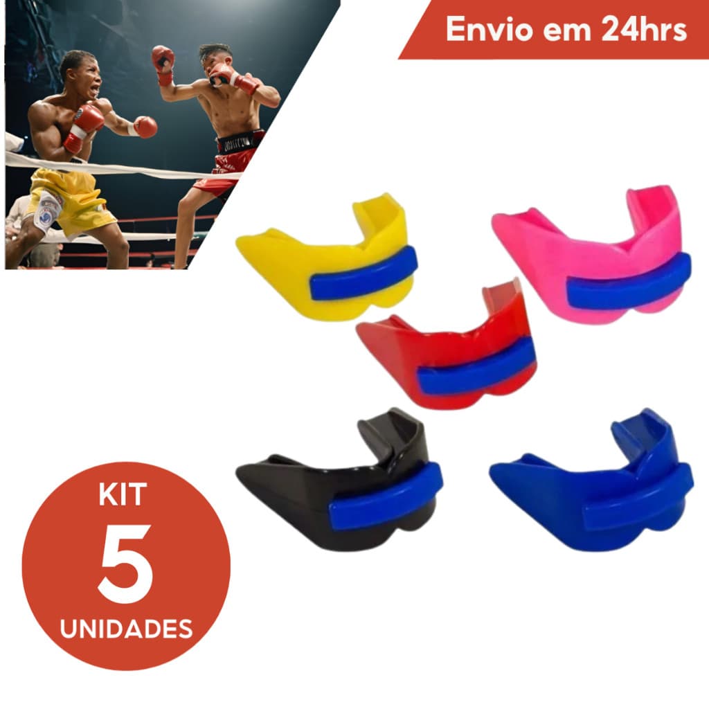 Kit 5 Protetor Bucal Duplo Boca Moldável P/ Muay Thai, Boxe