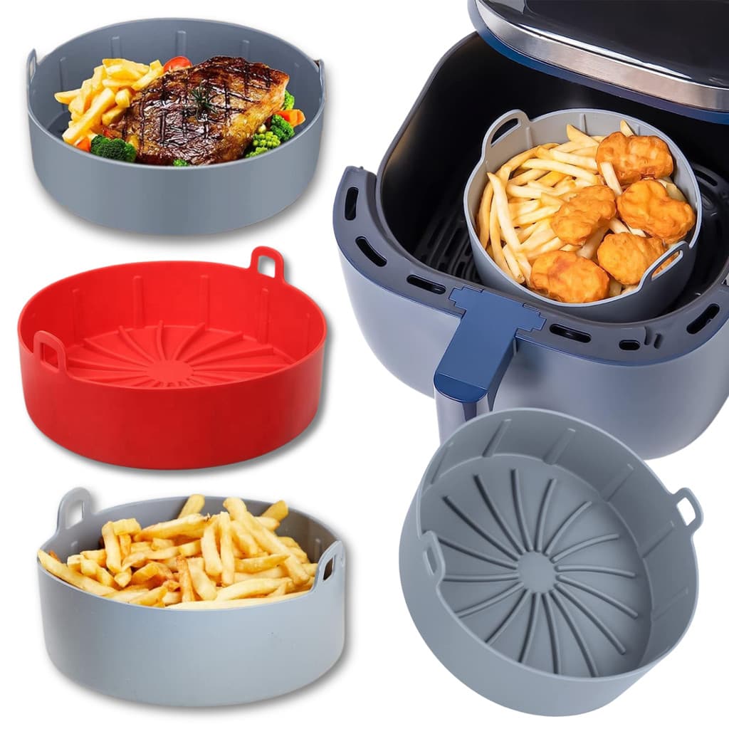 2 Uni Forma de Silicone Reutilizável AirFryer Fritadeira Assadeira Antiaderente Prático Lavável