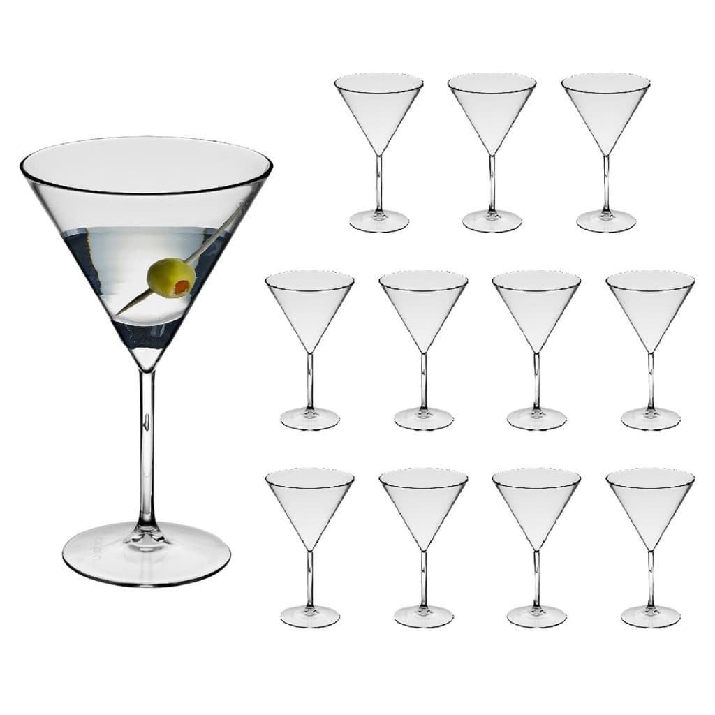 Taça Martini 260ml Acrílico Cristal Transparente Resistente Drinks Coquetel Bar Kit 12pçs