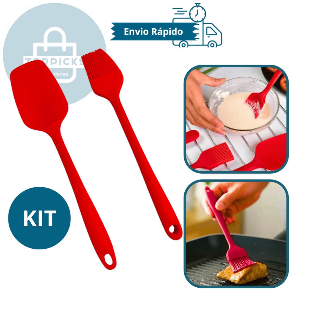 Kit 2 Pçs Espátula Reta e Pincel De Silicone Resistente a Alta Temperatura 25 Cm Utensilios De Silicone