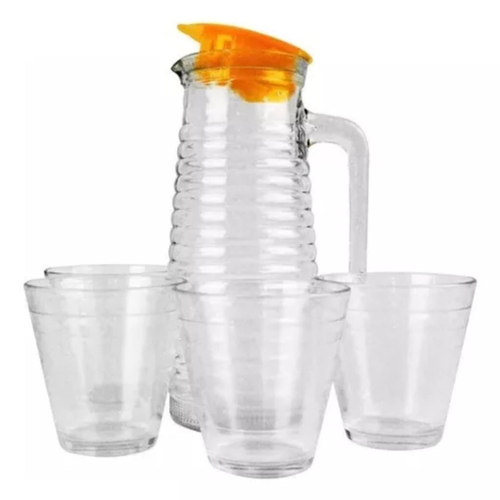 Conjunto de Jarra Com Tampa De 1 Litro E 4 Copos De Vidro  para suco e água