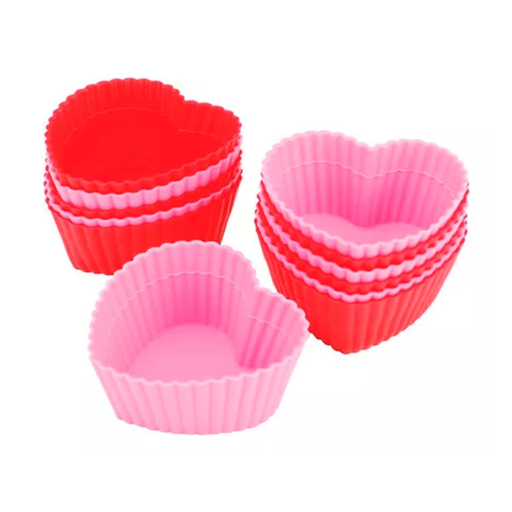 Kit Formas De Cupcake Coração Silicone Cores Sortidas 7cm