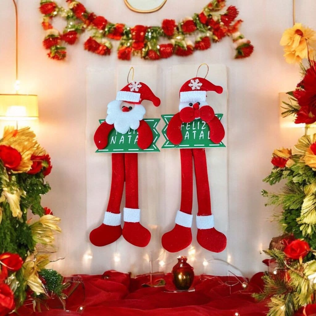 KIT COM 2 Bonecos Perna Longa Com Placa Feliz Natal Papai Noel Boneco de Neve Decoração de Porta - Envio Imediato
