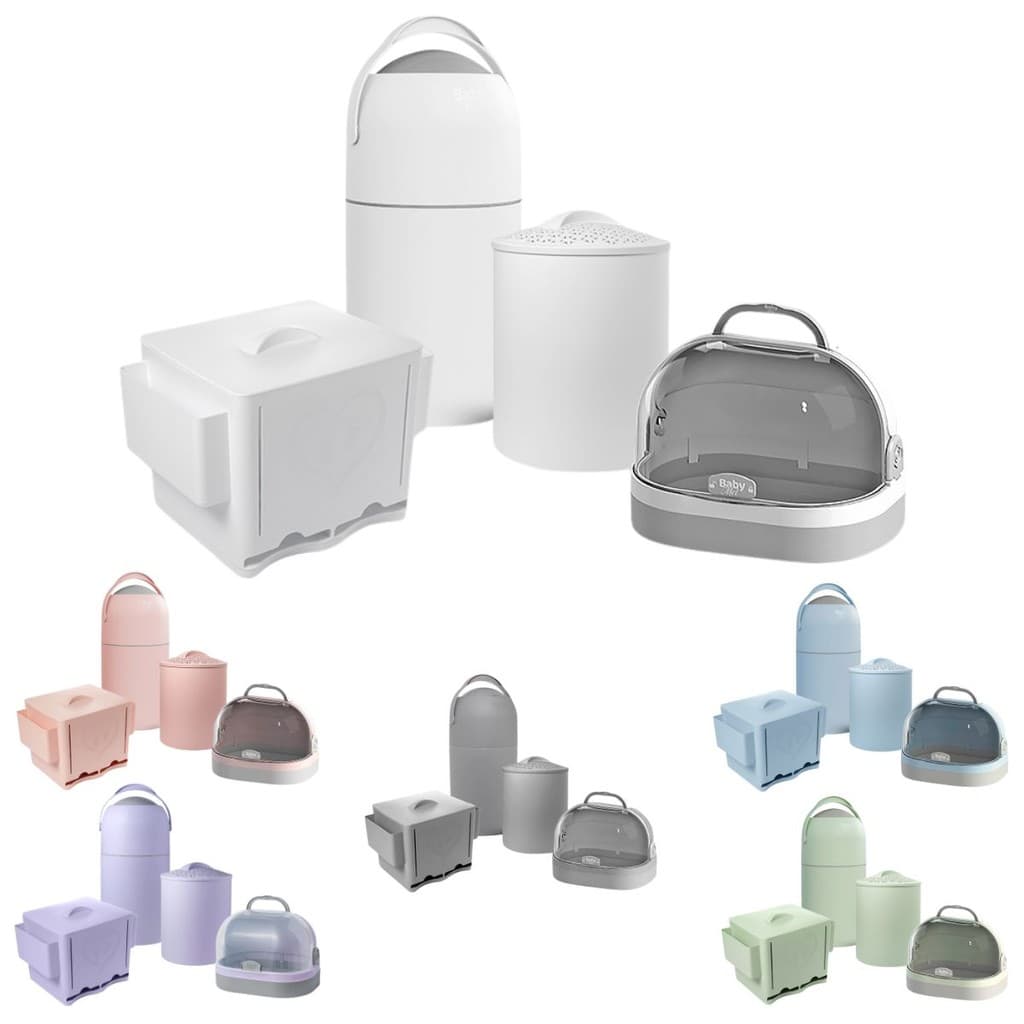 Kit Lixeira Antiodor Quarto Bebê, Fralda 10L, Cesto Roupas Bebê 10L, Organizador de Fraldas e Maleta Farmacinha Baby Mel