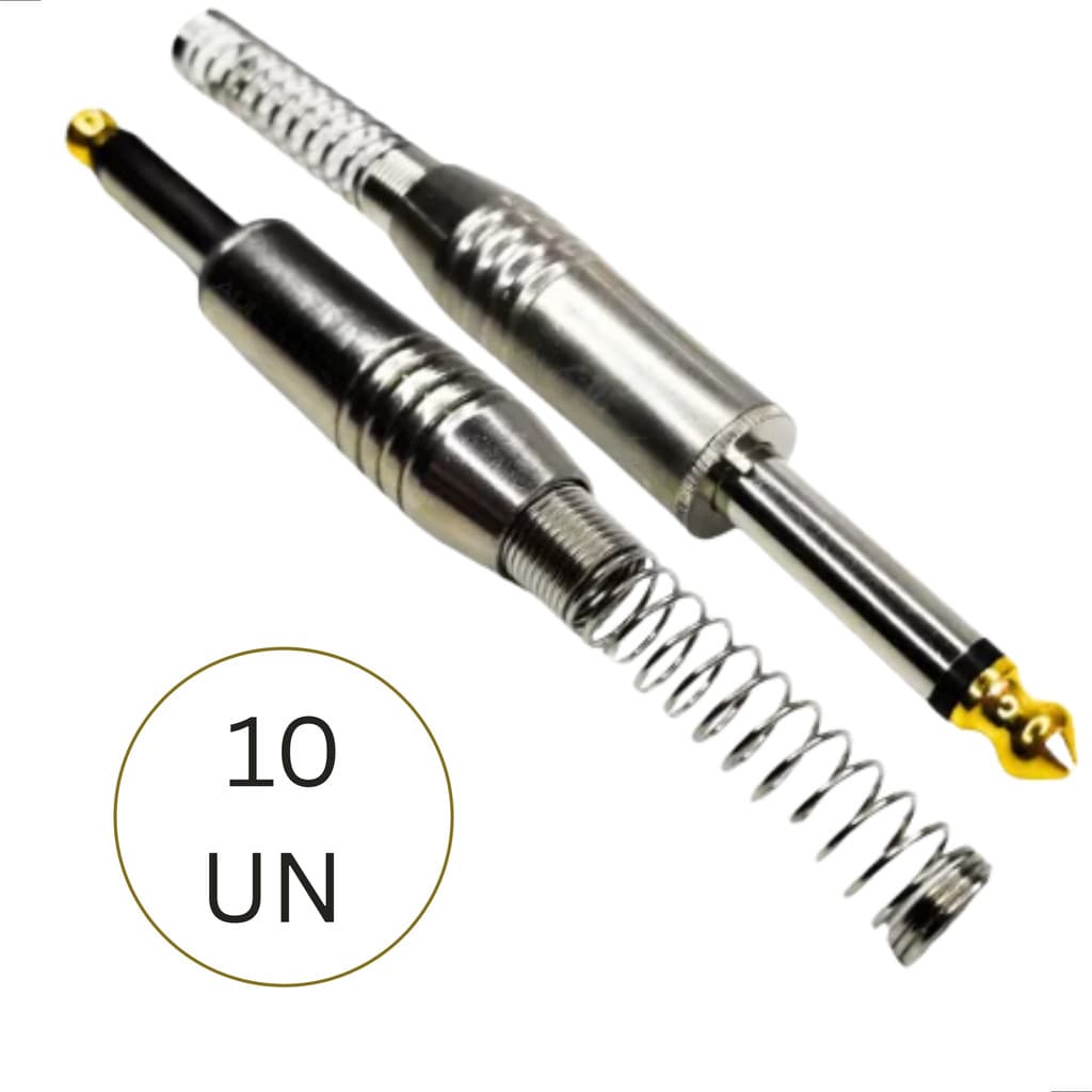 10 Conectores P10 Mola Mono Plug Macho Metal Ponta Dourada