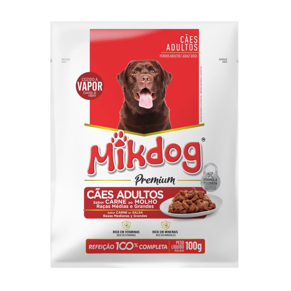 Kit 18 Sachês Mik Dog Ração Carne Cachorros Adulto 100g