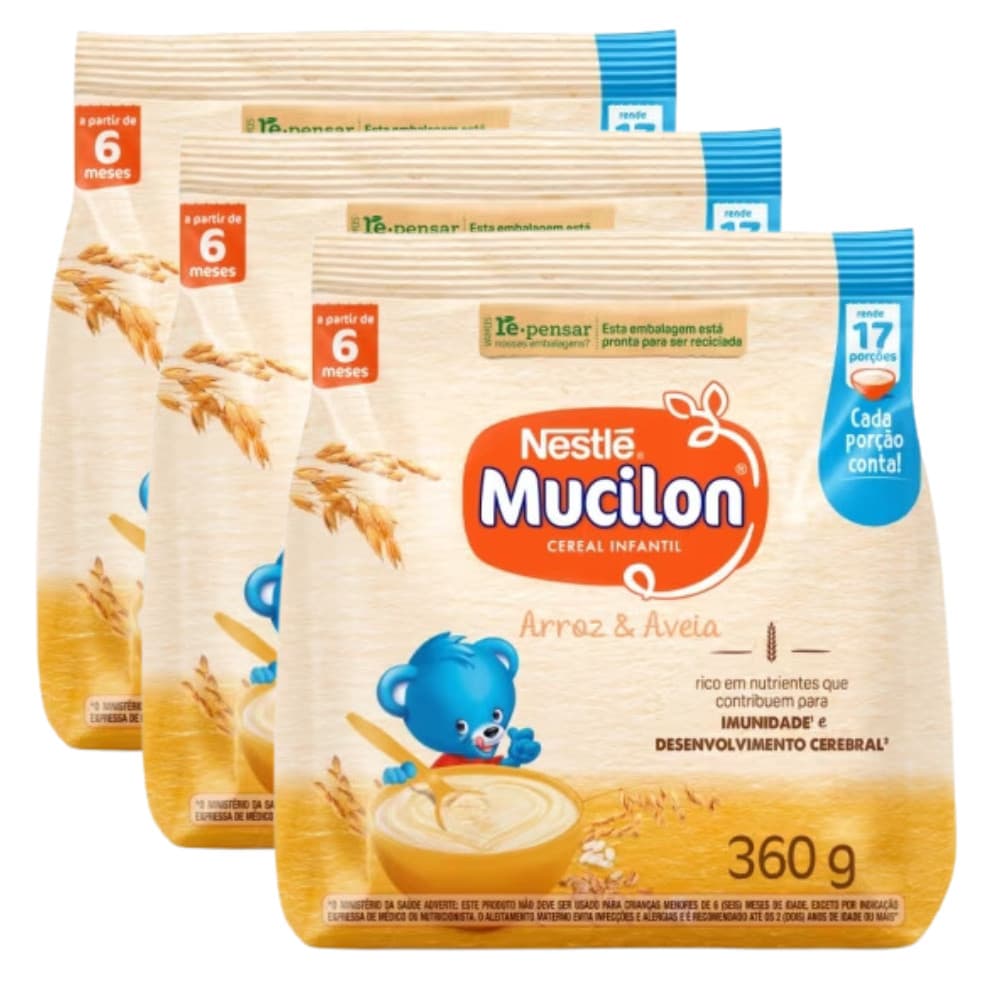 Mucilon 360g Arroz e Aveia Cereal Infantil 6 Meses Alimentação Prática
