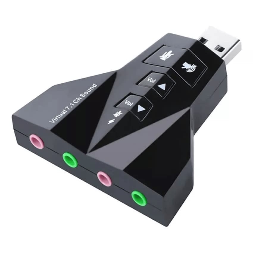 Adaptador Placa de Som USB 7.1 para Notebook e PC - Preto