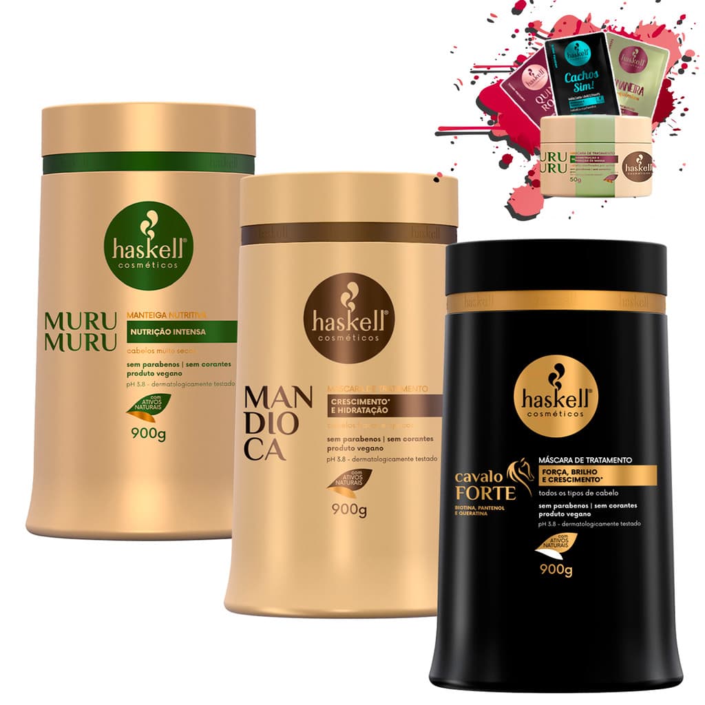 Kit Haskell Mascaras Cavalo Forte Mandioca Murumuru 900g