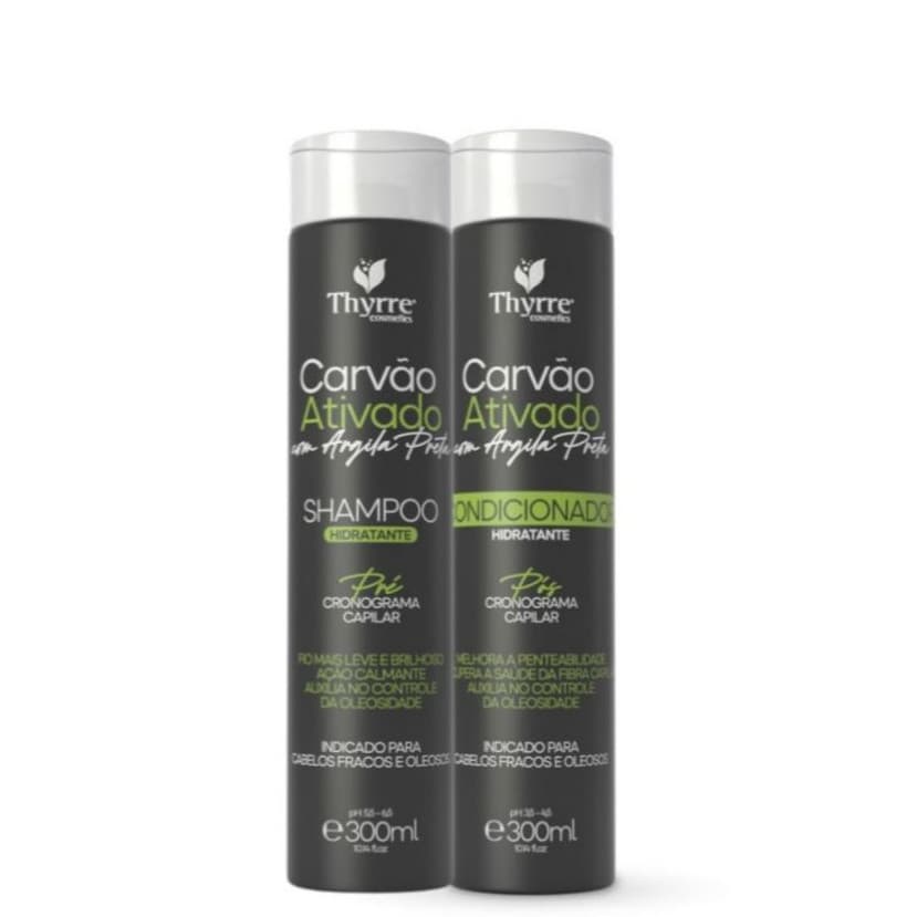 Shampoo e Condicionador Carvão Ativado com Argila Preta Pré Cronograma Capilar Thyrre Cosmetics