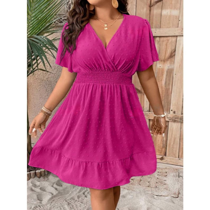Vestido Duna Pipoca Plus Size Manga Morcego Decote V Transpassado
