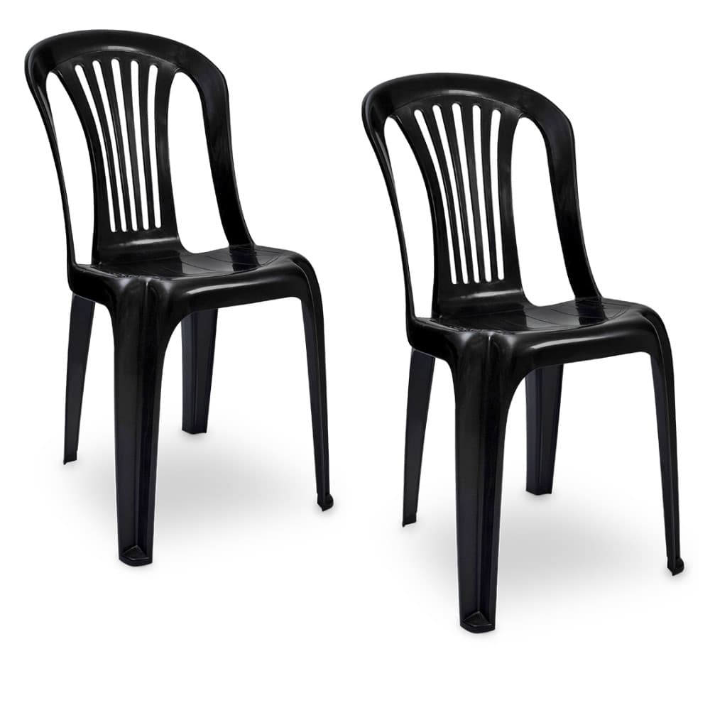 Kit C/02 Cadeiras Bistro Preta Reforçada Jardim Poltrona