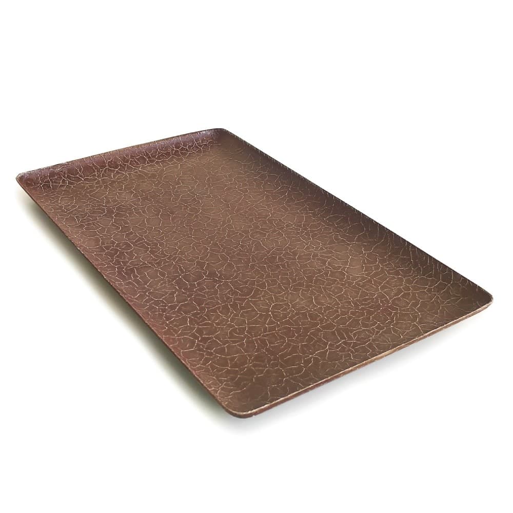 Bandeja Retangular Decorativa com Pintura Craquelada em Metal 29x17cm