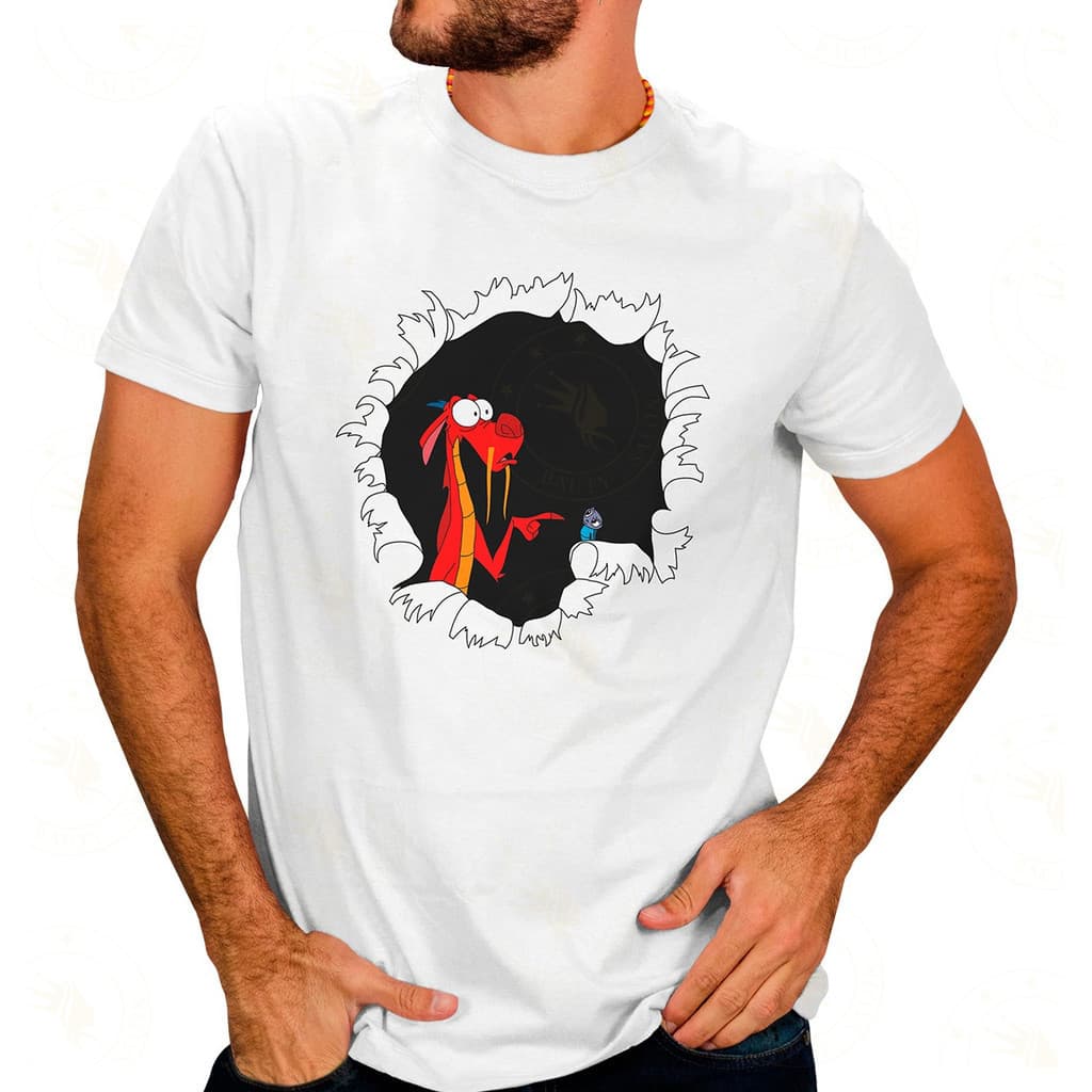 Camiseta Masculina Impressa Mushu Mulan Estilo Streetwear Oversized