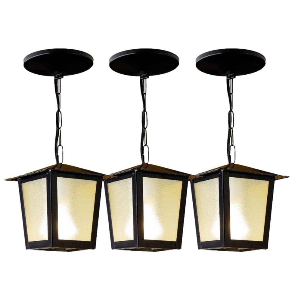 Kit C/ 3 Luminárias Lustre Pendente Colonial Quadrado Preto L2C