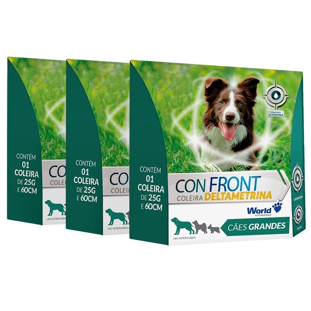 KIT 3 Unidades Coleira Antipulgas e Carrapatos Para Cães G ConFront 25g 60 cm World