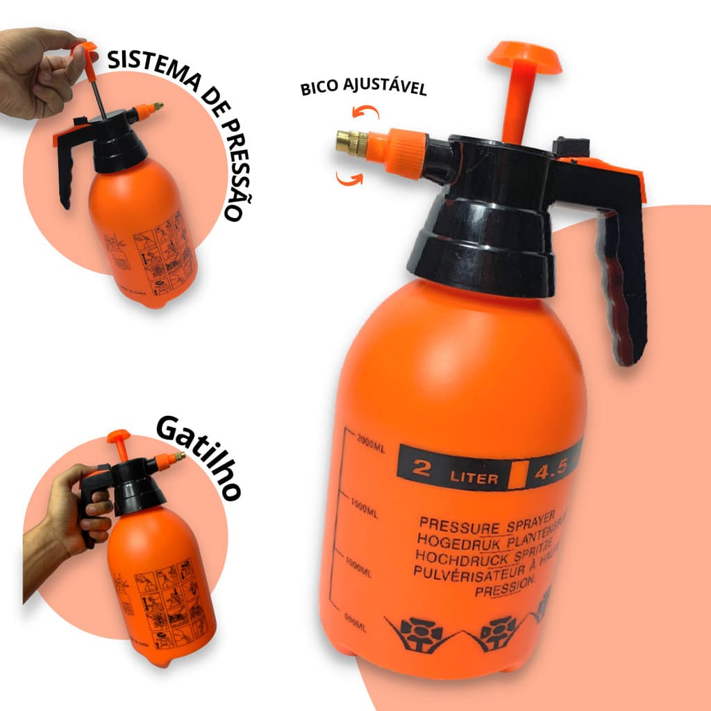 Pulverizador para Jardinagem Sistema De Pressão Regador Manual 2 Litros Unidade