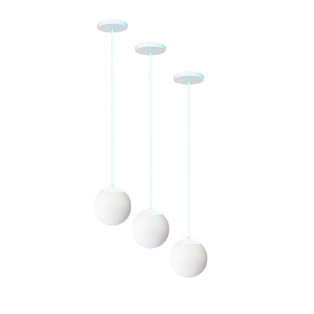 Kit com 3 Lustre Pendente Luminária Globo Bola Vidro Led Jabuticaba Stuttgart Branco Decoração para Sala Quarto Cozinha