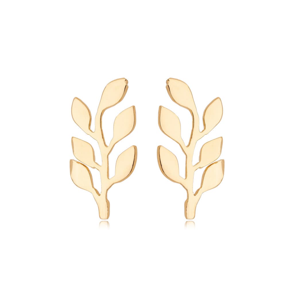 BRINCO FEMININO BANHADO A OURO 18K FOLHA DE OLIVEIRA BRINCOS FOLHADO PRESENTE JOIAS LUXO - SEMI JOIA