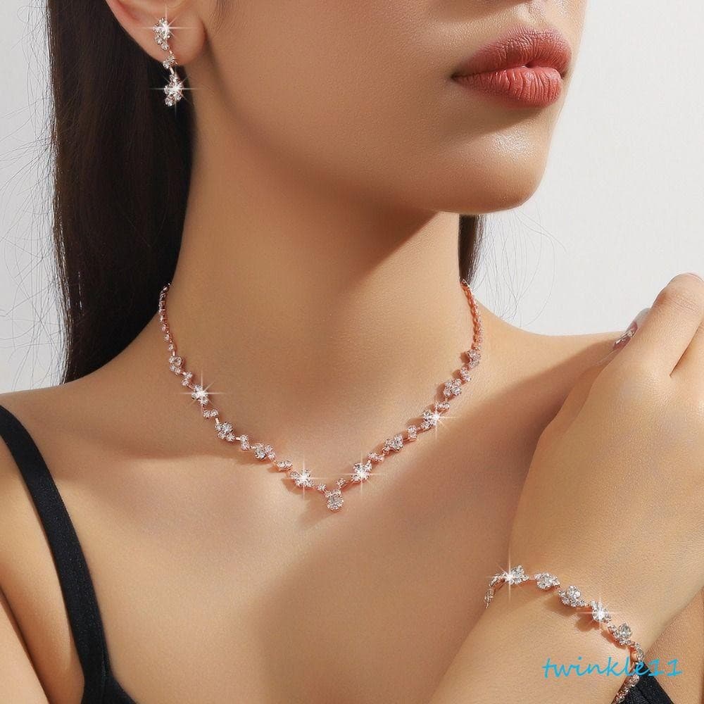 Conjunto De Joias De Cristal TWINKLE , Brincos De Diamante De Strass , Colar De Pulseira Brilhante Requintado De Noiva F