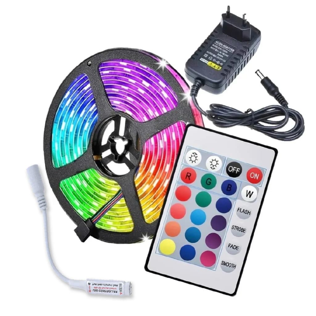 Fita LED 5050 SUPER LED ULTRA RGB 5M 12V  300 LEDS FITA + CONTROLE + FONTE | 16 CORES IP20 Pronta Entrega