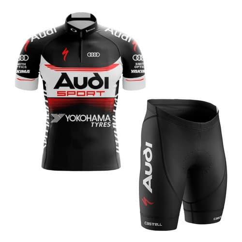 Conjunto Ciclismo Camisa Manga Curta e Bermuda Audi Esportiva Bike Uv Mtb
