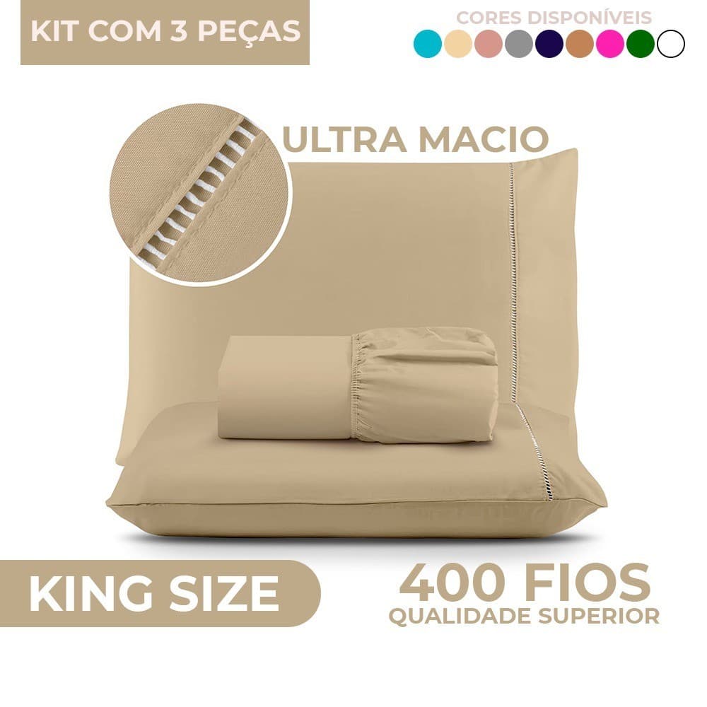 Jogo de Lençol King Size - Micropercal 400 Fios Ponto Palito - Solteiro / Casal / Queen / King