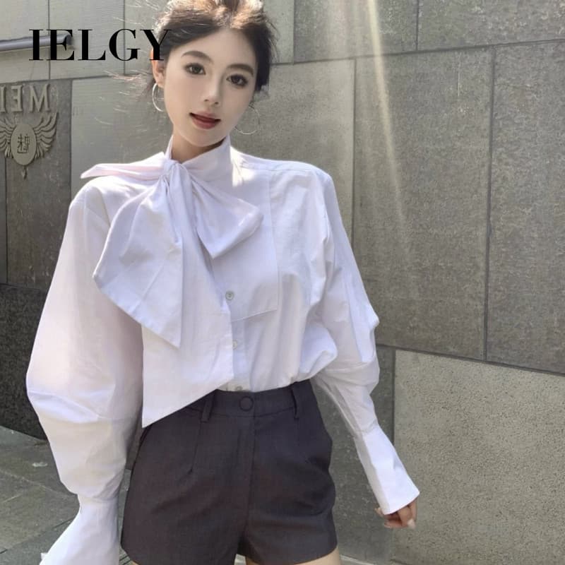 IELGY Camisa Branca Temperamento Arco top Para Mulheres