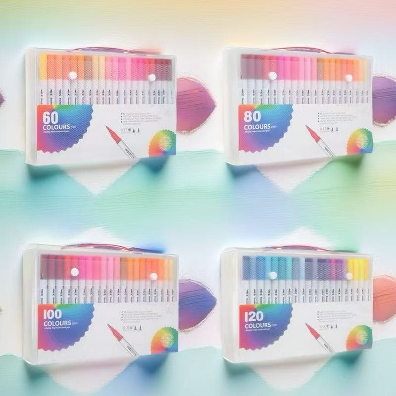 Caneta Dual Brush + Ponta Fina 2 em 1 - Kit 60/80/100/120 Cores - Lettering e Colorir