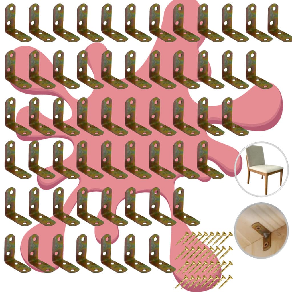 Kit 10 Cantoneira L Metal Reforço Cama Cadeira Moveis 3x3 cm Parafusos 40