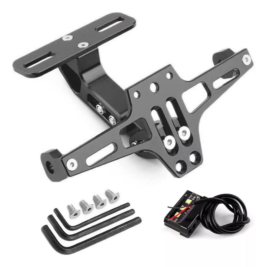 Suporte Eliminador de Rabeta Universal Alumínio Preto Moto com Luz de Placa